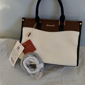 White and Brown Women's Handbag by Lovevook new w tags,Miss Kitty lunchbox/purse